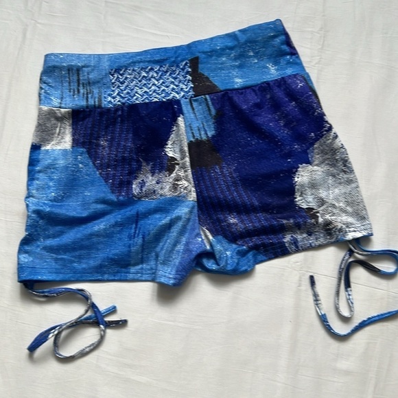 NWT SHEIN ICON Patchwork & Denim Look Print Drawstring Side Shorts Set - Picture 7 of 7